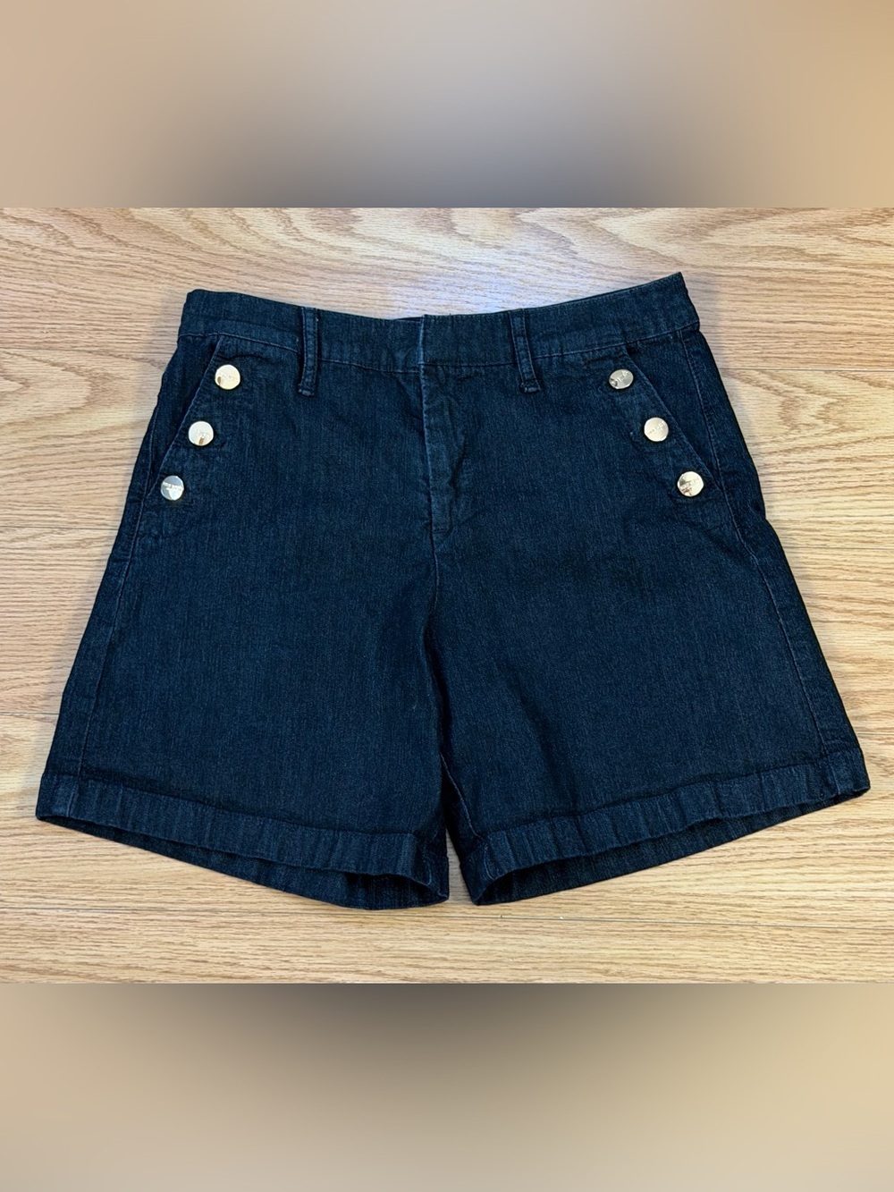 Nine West Dark Indigo Denim Shorts with Gold Buttons